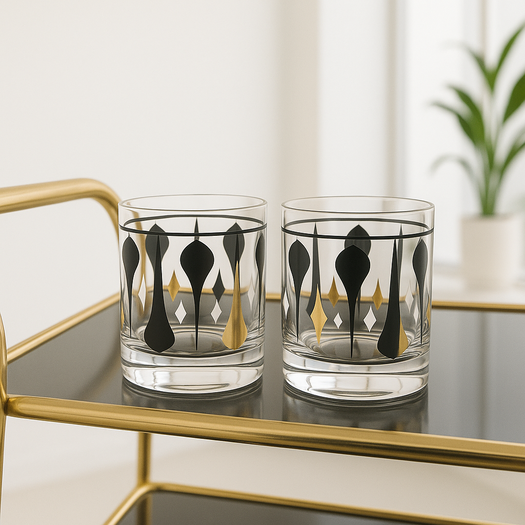 Black and Gold Mid Century Vintage Cocktail Glasses
