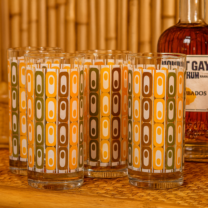 Oval Rows Mid Century Modern Vintage Tiki Bar Cocktail Glasses