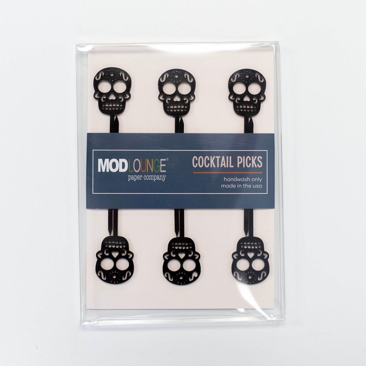 Skull Black Acrylic Day of The Dead Cocktail Pick Set