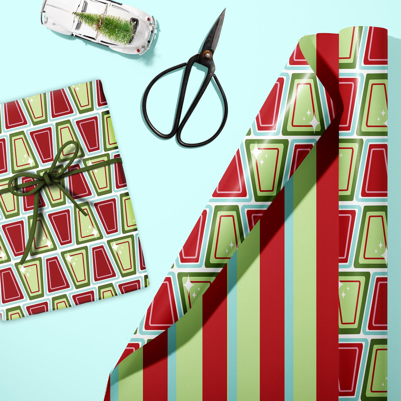 Star Trio Geometric Holiday Gift Wrap 2 sheets in tube