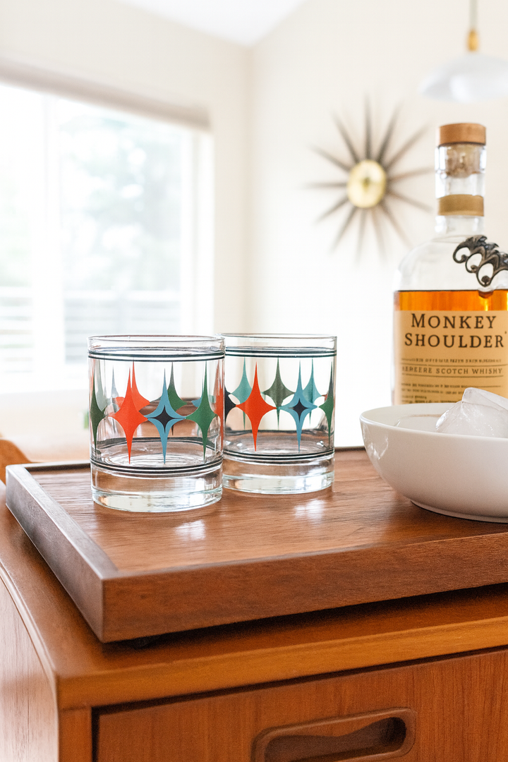 Starlight Diamond Mid Century Vintage Whiskey Rocks Cocktail Glass