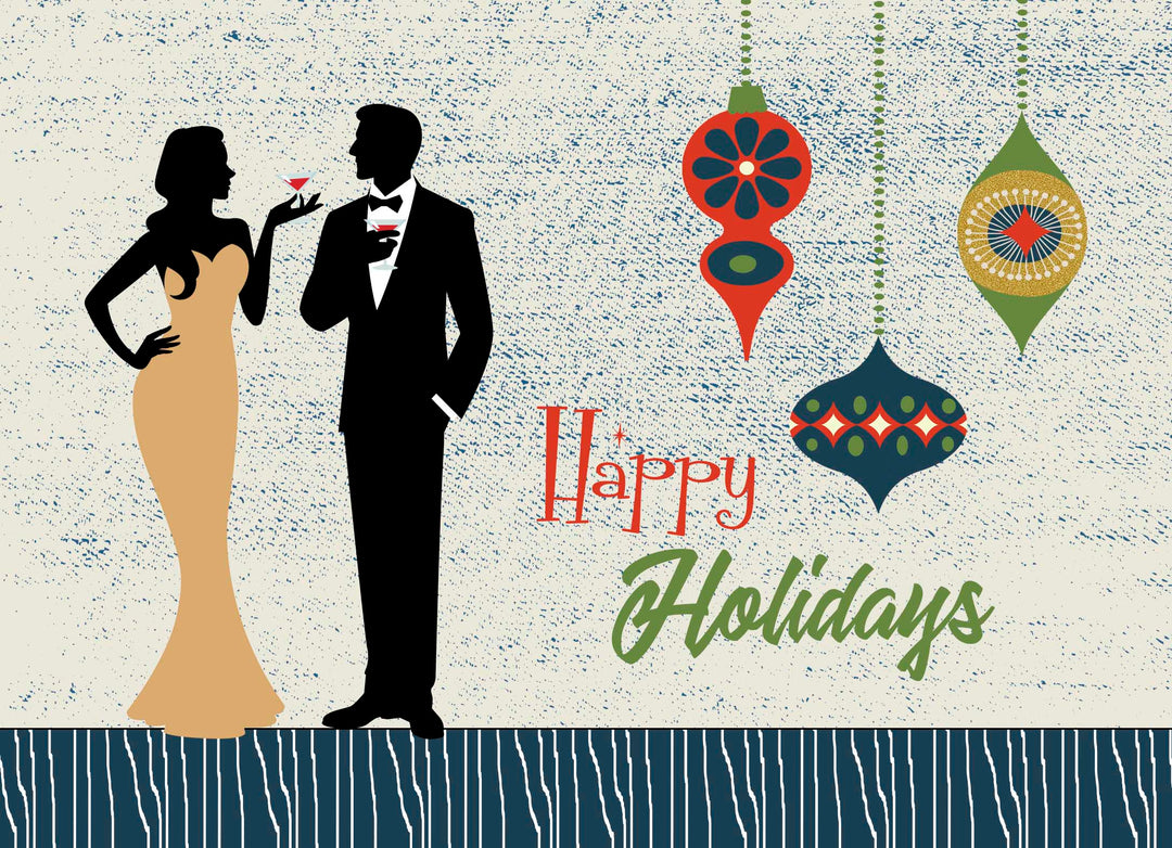 Retro Ornament Swanky Mid Century Couple Holiday Card A7