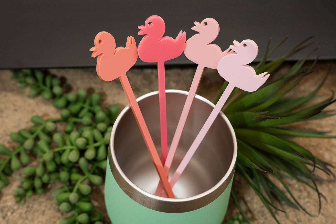Pink Ducks Beverage Mixing Swizzle Stir Sticks
