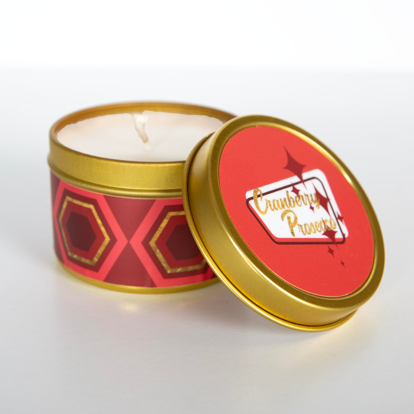 Cranberry Prosecco Red Hexagon Retro Travel Candle