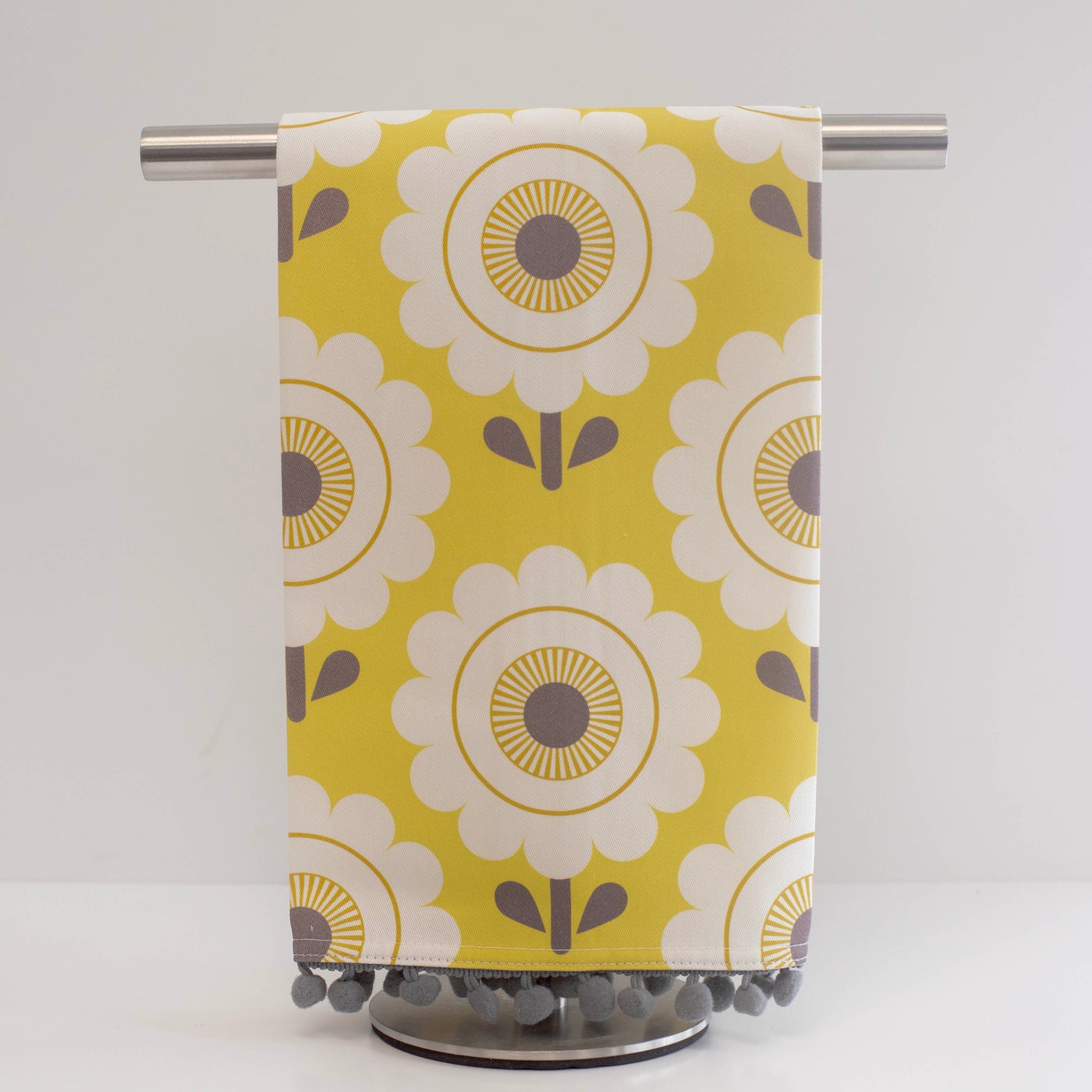 Yellow Sunshine Flower Vintage Tea Towel with Trim