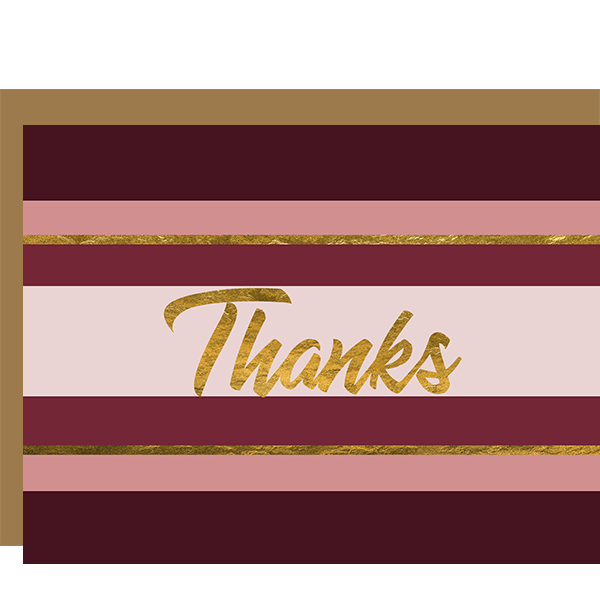 Wine Stripe and Gold Mid Century Modern Thank You Card