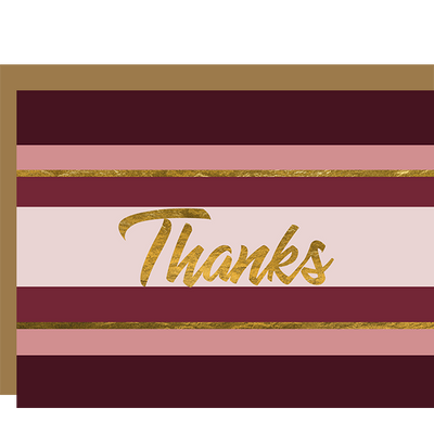 Wine Stripe and Gold Mid Century Modern Thank You Card