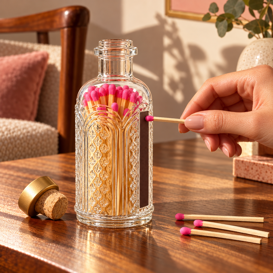 Hot Pink Matches in Vintage Glass Jar