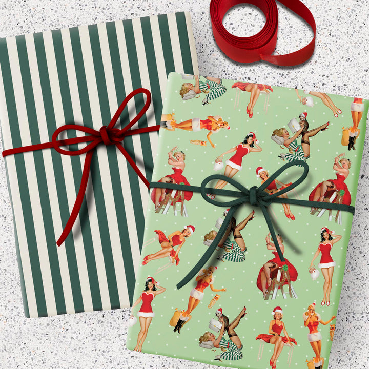 Holiday Vintage Pinup Double Sided Christmas Gift Wrap Sheet