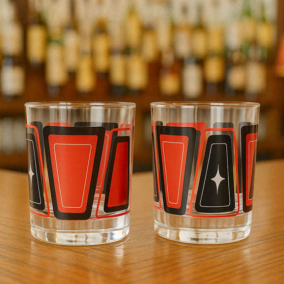 Red and Black Atomic Retro Vintage Cocktail Glass