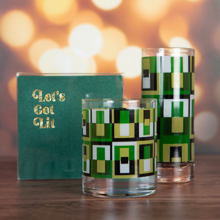 Green Square Vintage Retro Whiskey Rocks Cocktail Glass