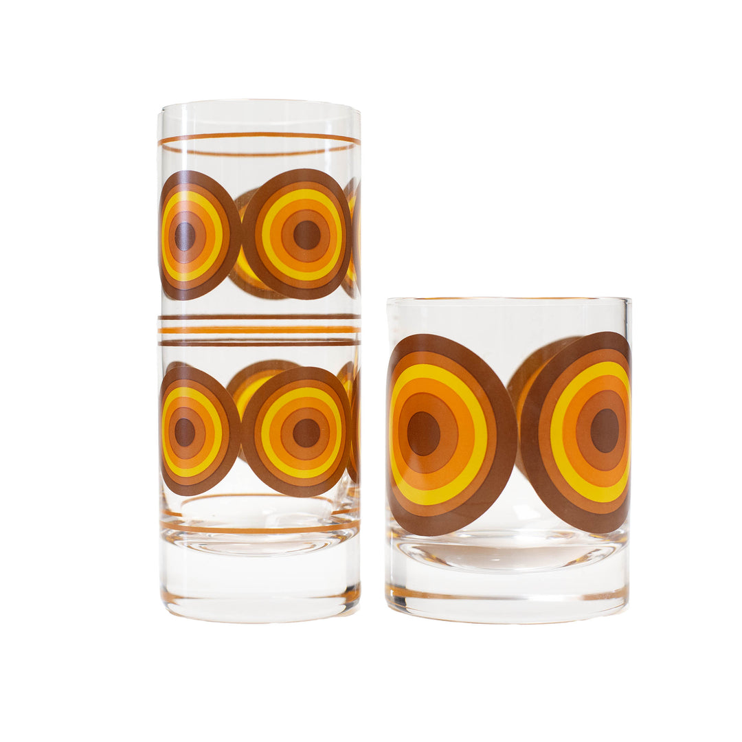 Orange and Brown Retro Circle Whiskey Cocktail Glass
