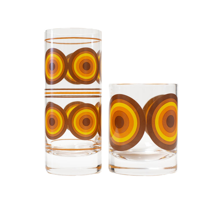 Orange and Brown Retro Circle Whiskey Cocktail Glass