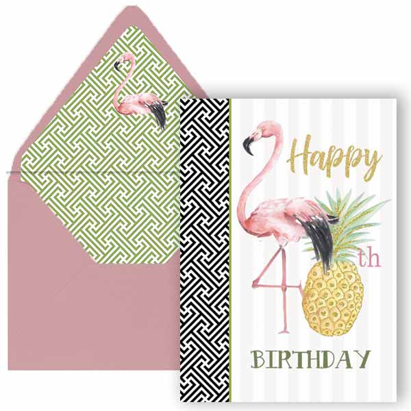 Flamingo and Pineapple 40th Milestone Birthday Card