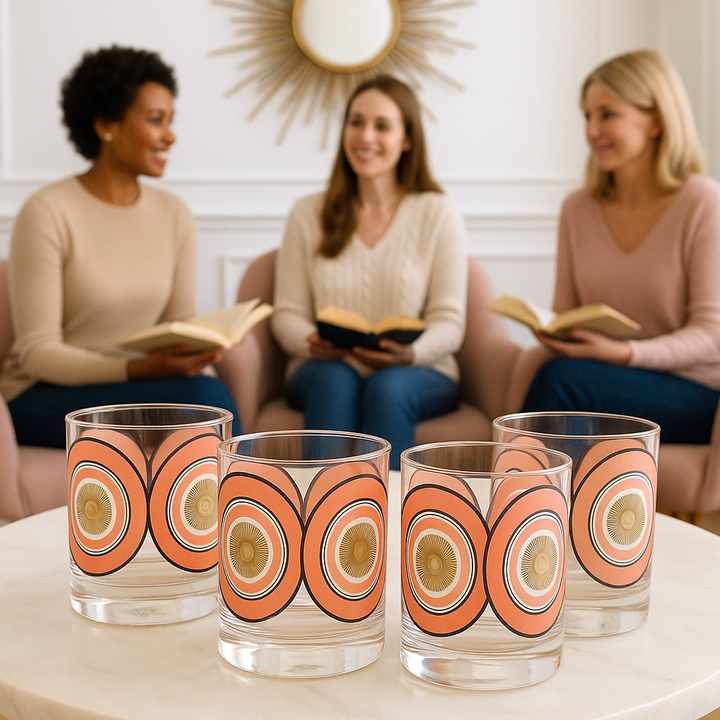 Pink and Gold Circles Mid Century Modern Vintage Cocktail Glasses