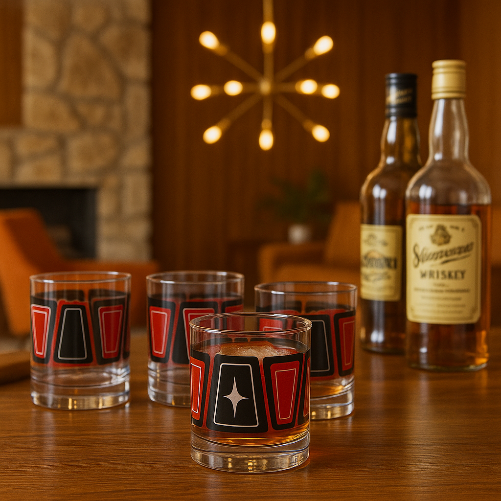 Red and Black Atomic Retro Vintage Cocktail Glass