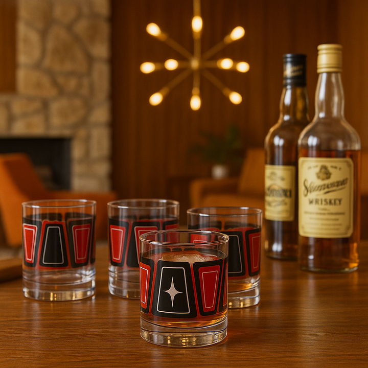 Red and Black Atomic Retro Vintage Cocktail Glass