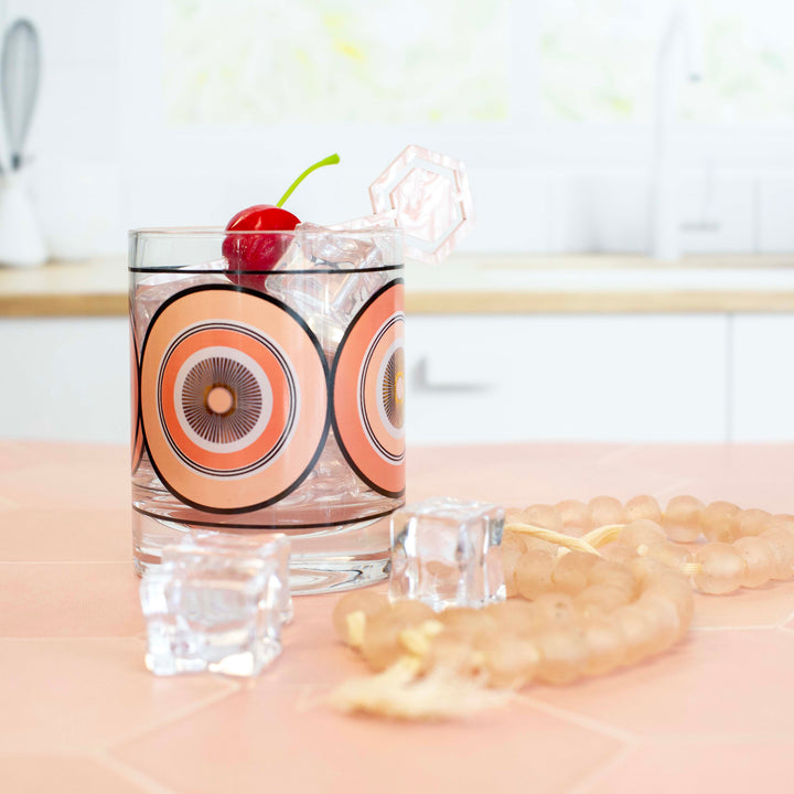 Pink and Gold Circles Mid Century Modern Vintage Cocktail Glasses