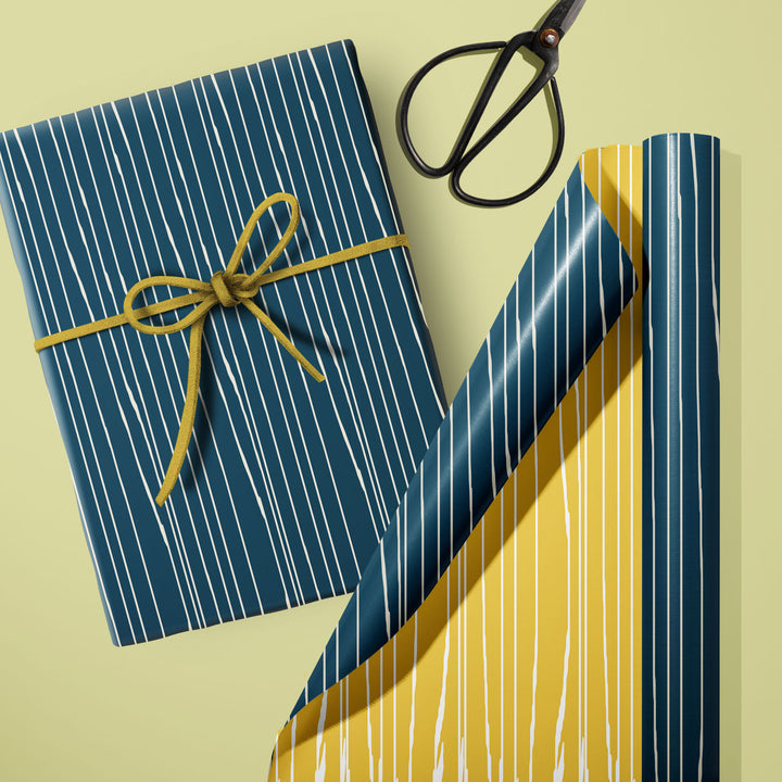 Blue white striped wrapping paper festive holiday double sided yellow white striped craft paper DIY project