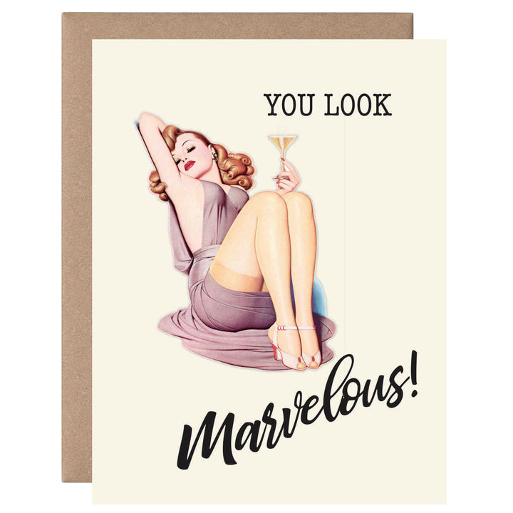 You Look Marvelous Pinup Martini Birthday Greeting Card