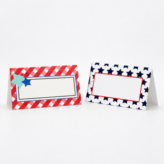 blue star and red gingham double side placecards for host and hostess gifts, or everyday entertaining