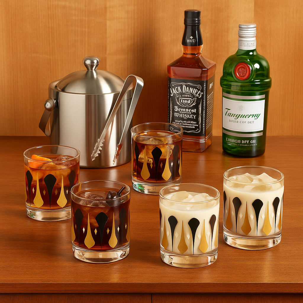 classic cocktails in a mid century modern bar lifestyle image