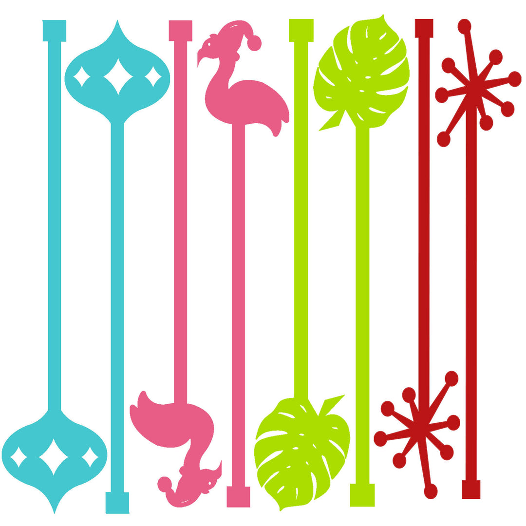 Take your holiday mixology to the islands 🌴 with this 🎅🏼-approved set of 8 Coastal Christmas Beverage Mixing Swizzle Sticks! 🍹 Perfect for adding a fun coastal or Palm Springs vibe to your festive beverages.&nbsp;These unique&nbsp;drink stirrers feature a charming flamingo wearing a Santa hat and&nbsp;merried with&nbsp;palms and retro ornaments for a&nbsp;nostalgic&nbsp;coastal or Palm Springs-inspired vibe. Ready to create a magical holiday experience? Grab a set and start mixing!