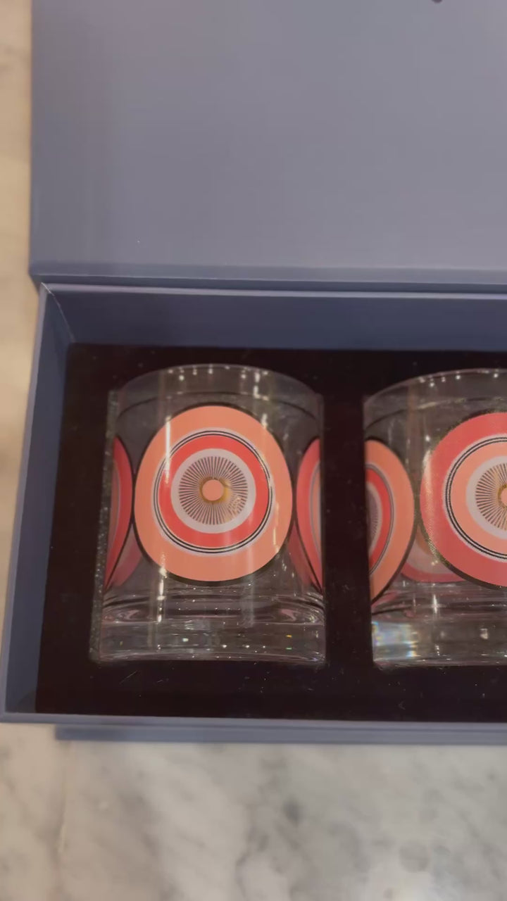 Cocktail Hour Set of 4 Pink Circles Retro Whiskey Glasses
