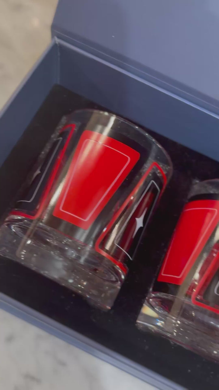 Cocktail Hour Set of 4 Red &amp; Black Retro Whiskey Glasses