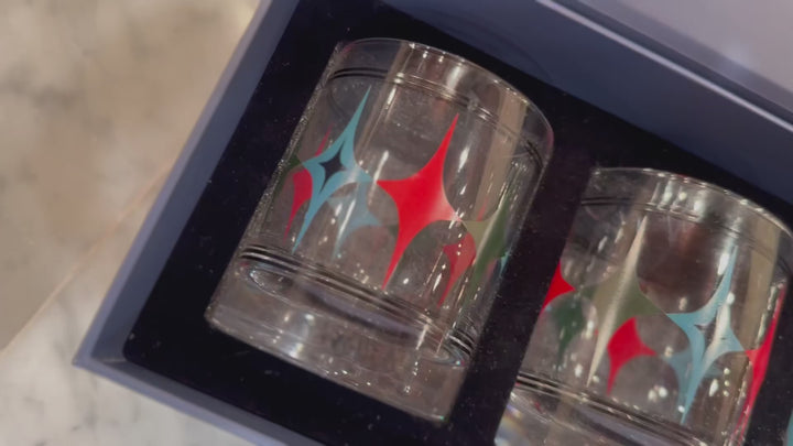 Cocktail Hour Set of 4 Starlight Diamonds Retro Whiskey Glasses
