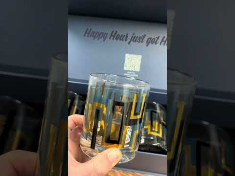 Cocktail Hour Set of 4 Blue and Gold Vintage Whiskey Glasses