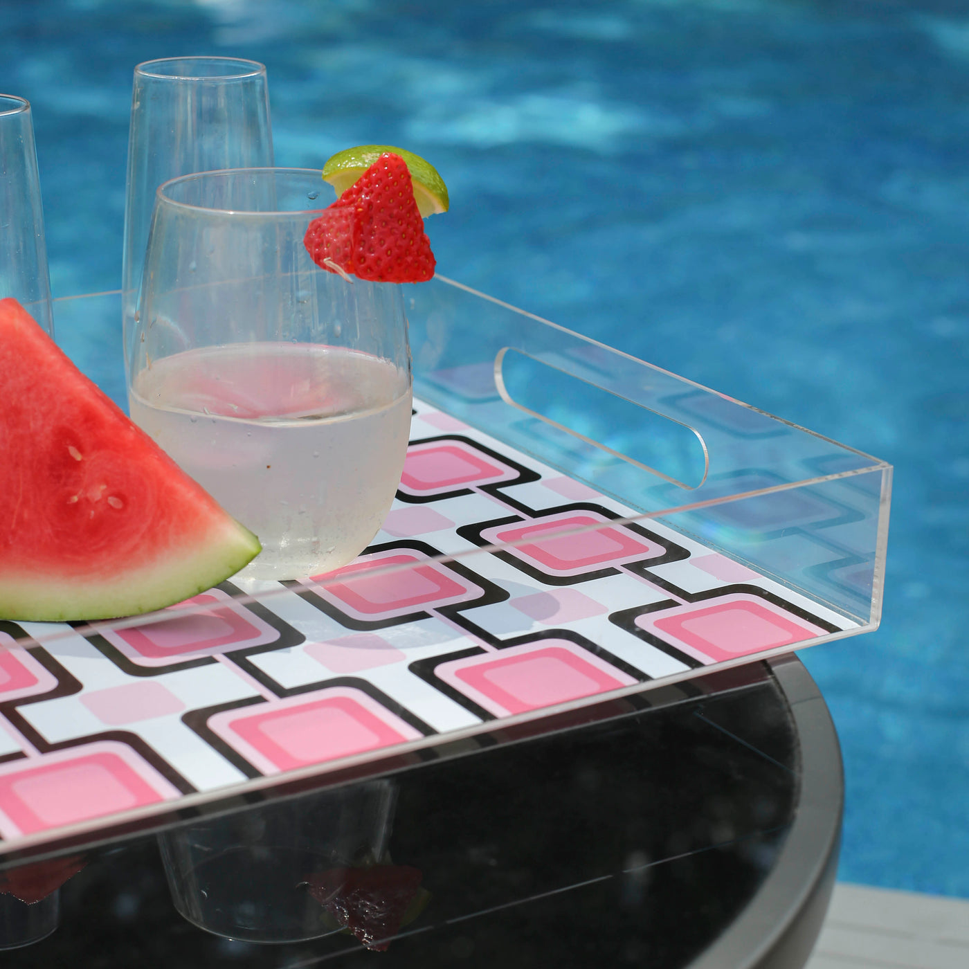Retro Squares Pink Square Acrylic Serving Tray