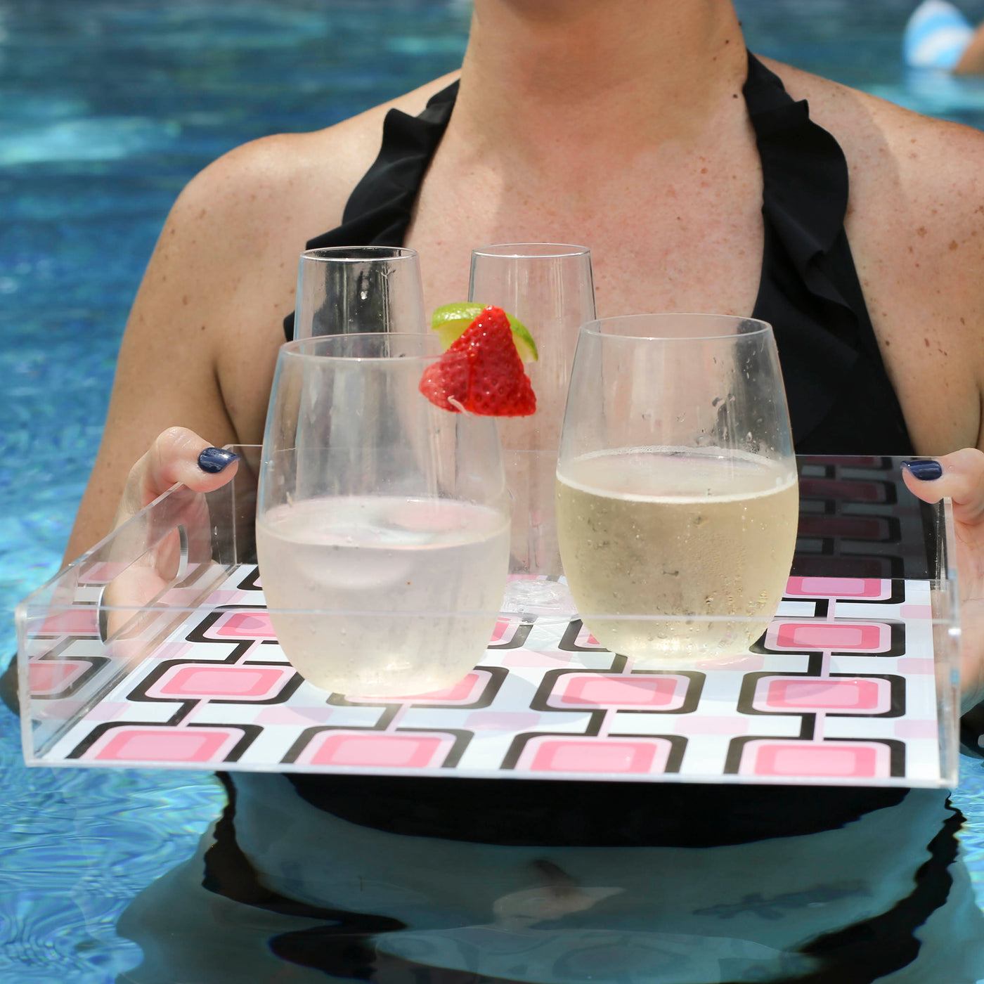 Retro Squares Pink Square Acrylic Serving Tray