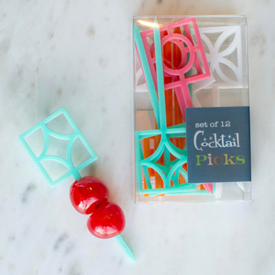 palm springs inspired breeze block set of 12 acrylic cocktail picks - boxed and ready for gift giving for housewarming or host and hostess gifts
