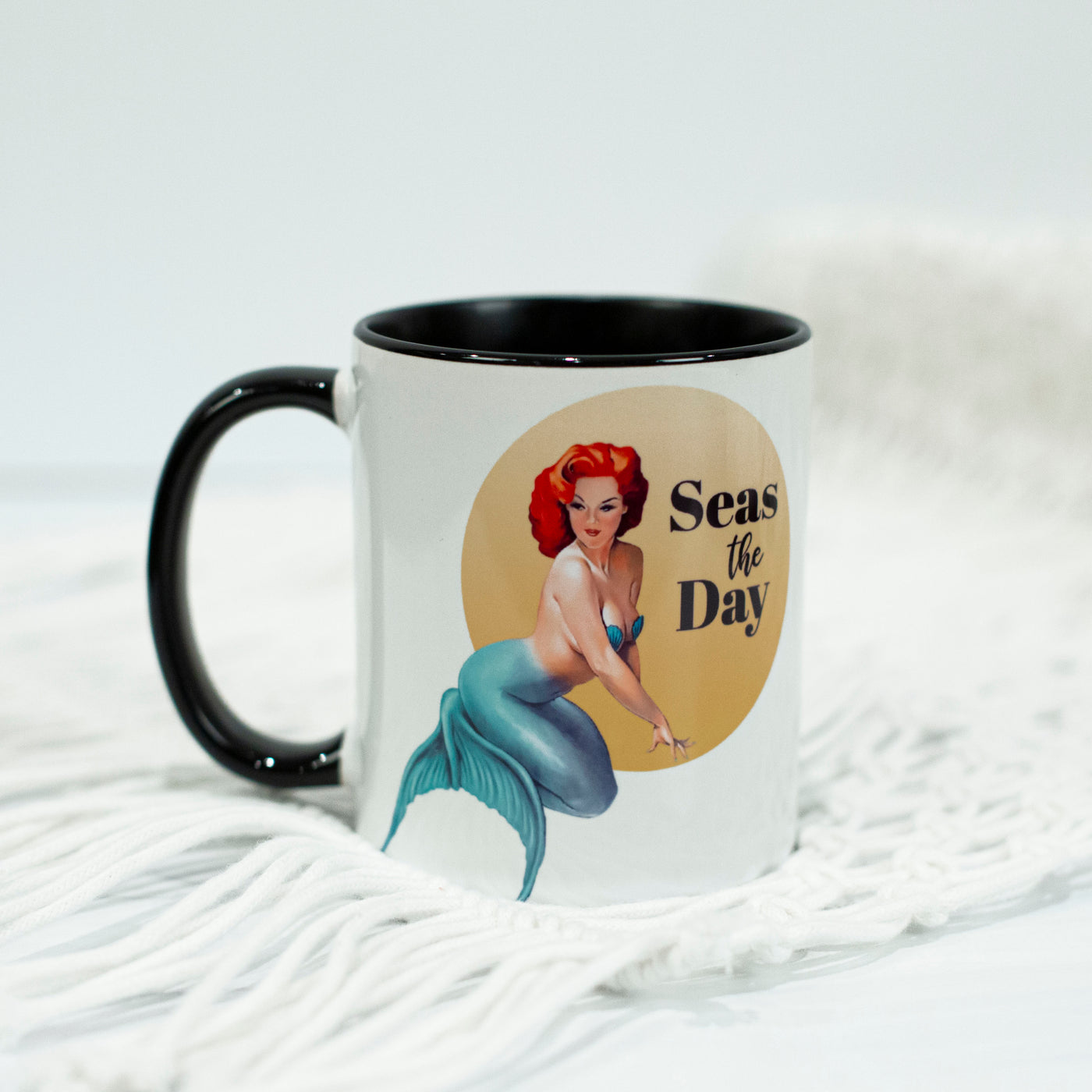Seas The Day vintage pinup Mermaid Coffee Mug - ModLoungePaperCompany
