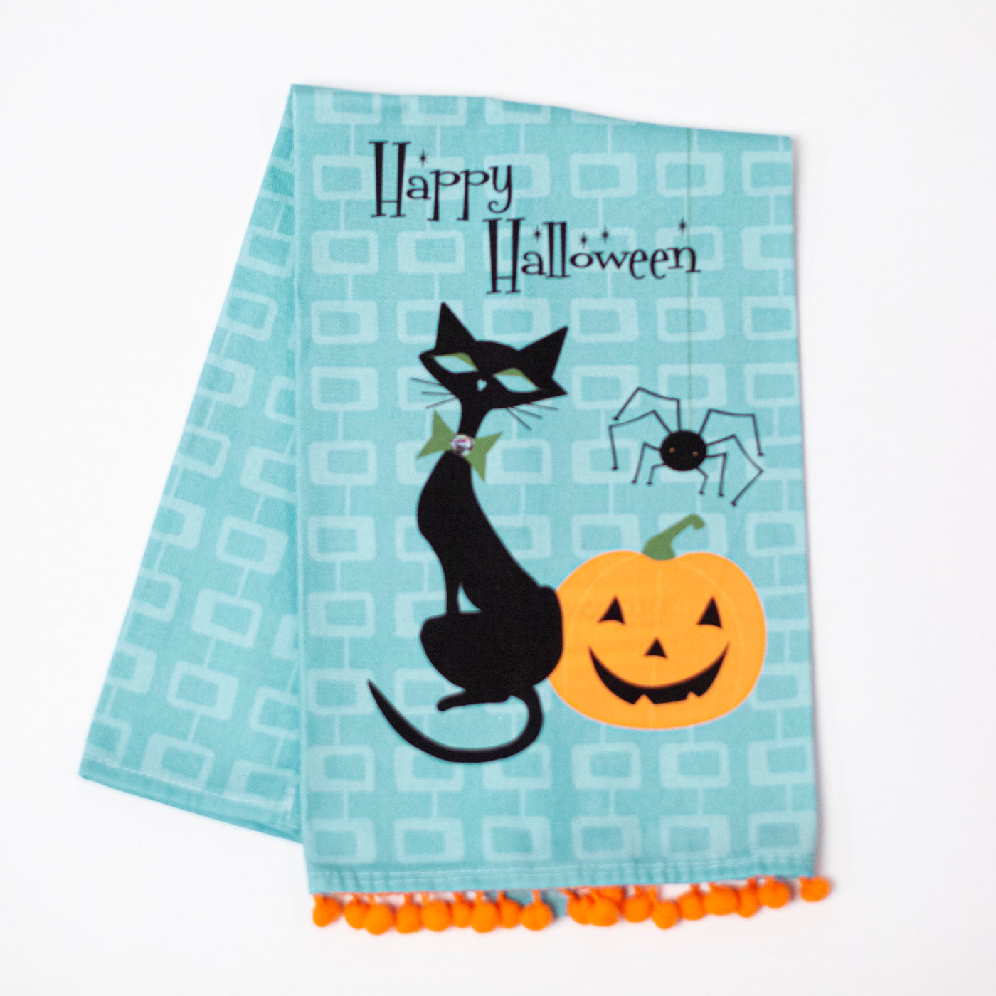 Mid Century Modern black cat Halloween bar or kitchen Tea Towel - Fall host or hostess gift ideas. great fall housewarming giftModLoungePaperCompany