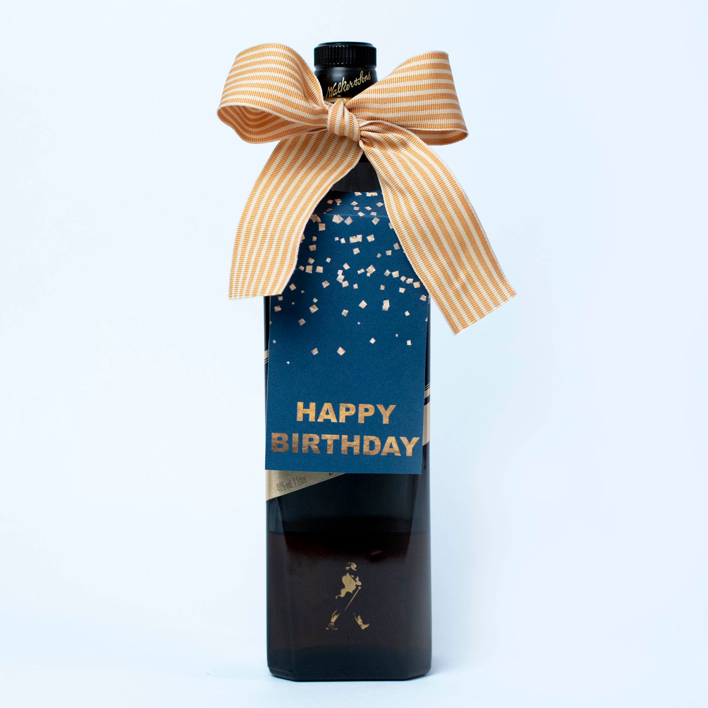 Happy Birthday Confetti Blue Wine Gift Tag with bow ribbon