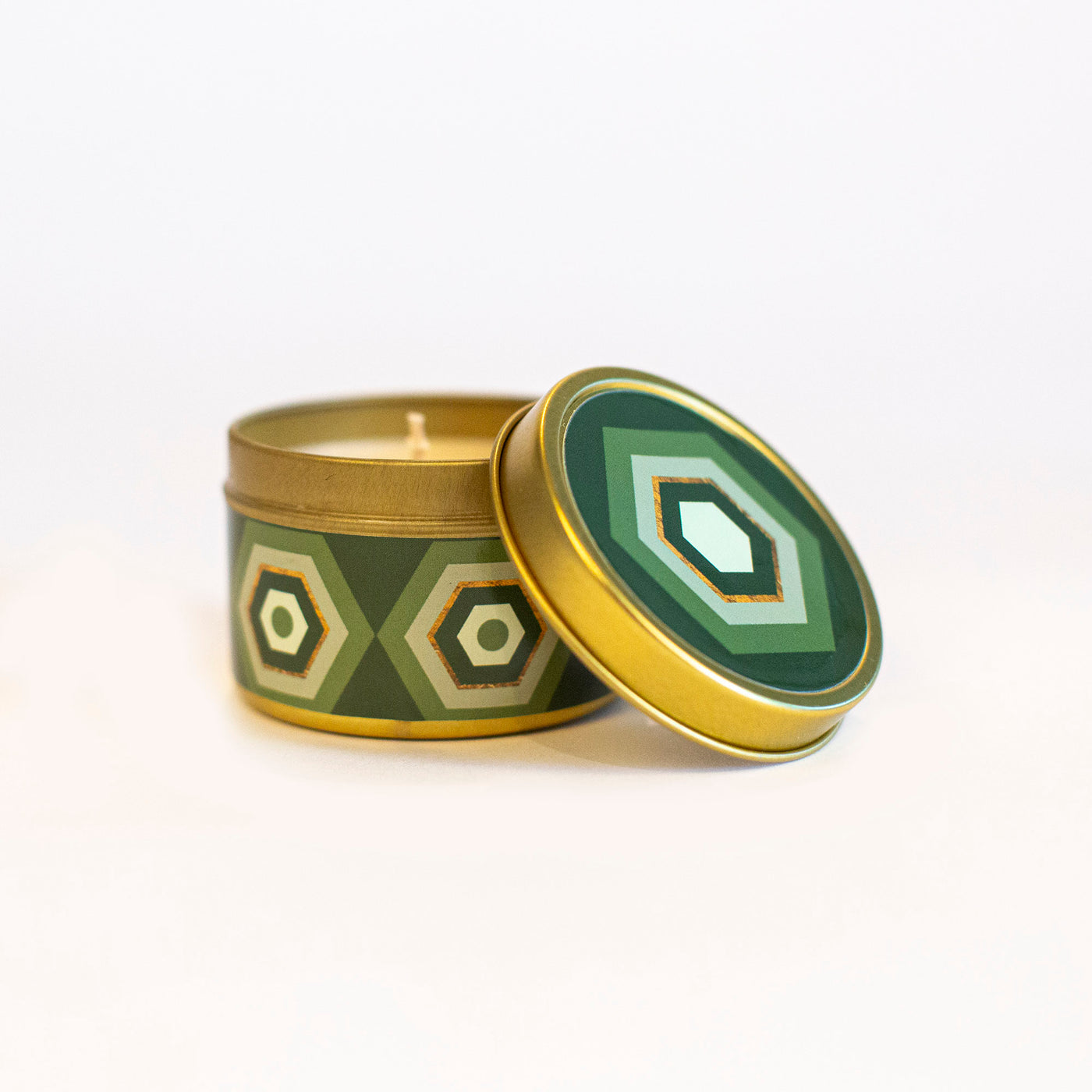 mid century modern green and gold candle