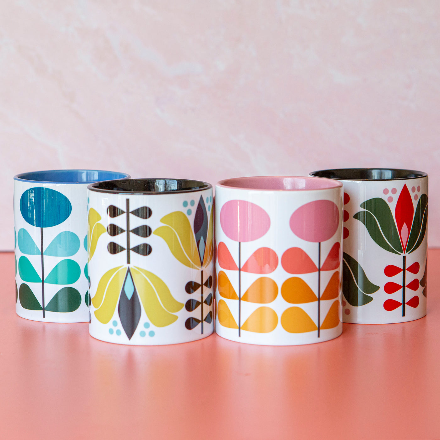 mid century modern flower coffee mugs