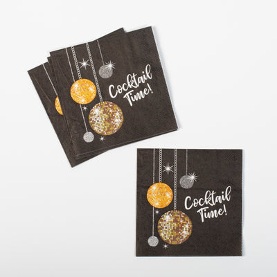 black and gold disco ball cocktail beverage napkins