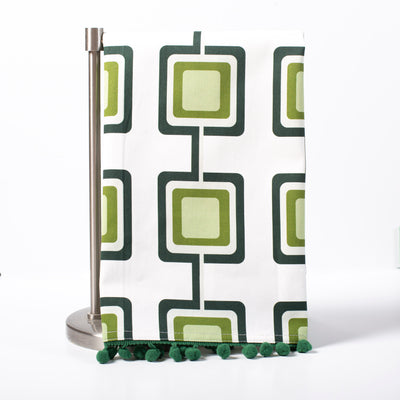 mid century modern green squares bar tea towel