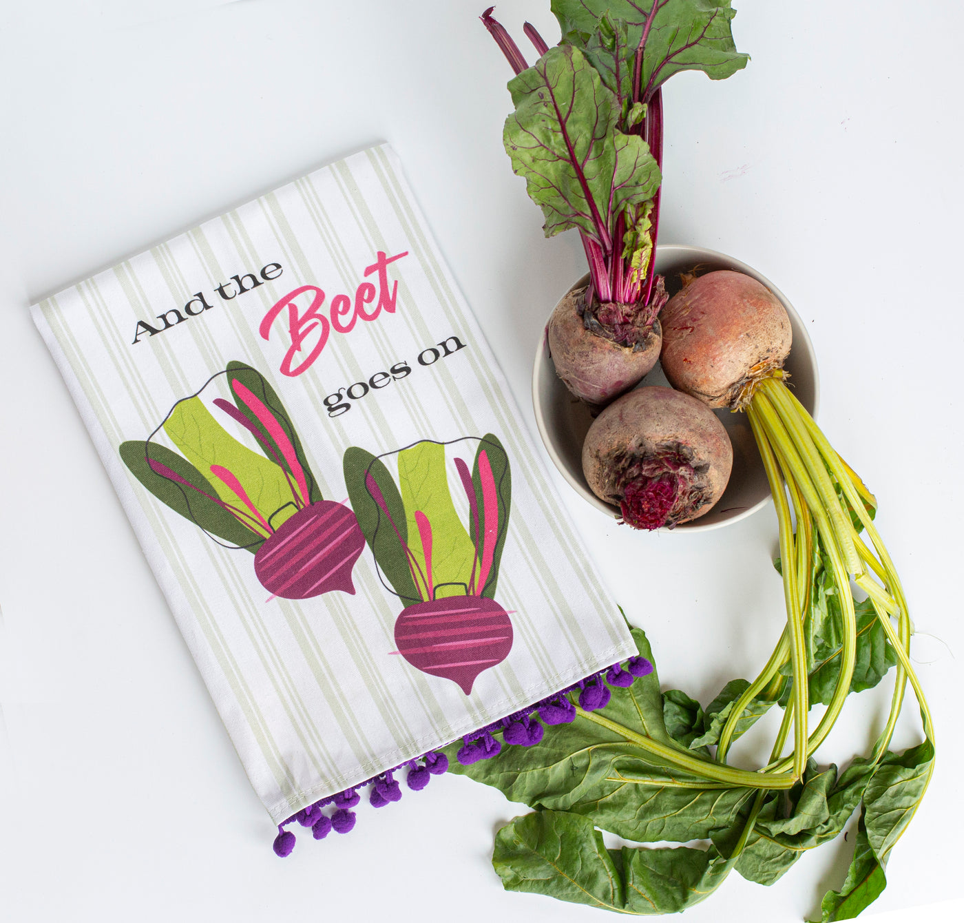 The Beet Goes On Kitchen Tea Towel with Trim
