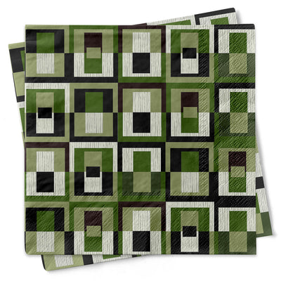 Mid Century Modern Green Square Cocktail Beverage Napkin