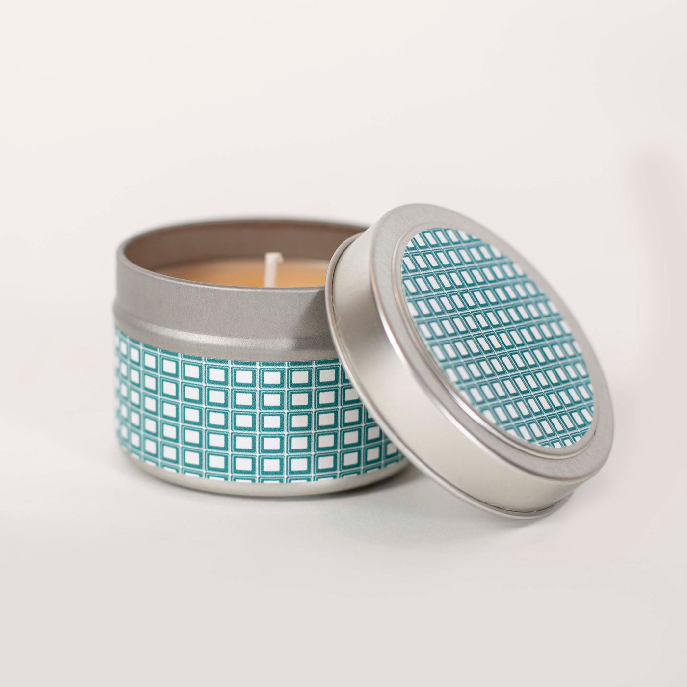 Mid century modern Teal Squares Travel Candle - ModLoungePaperCompany