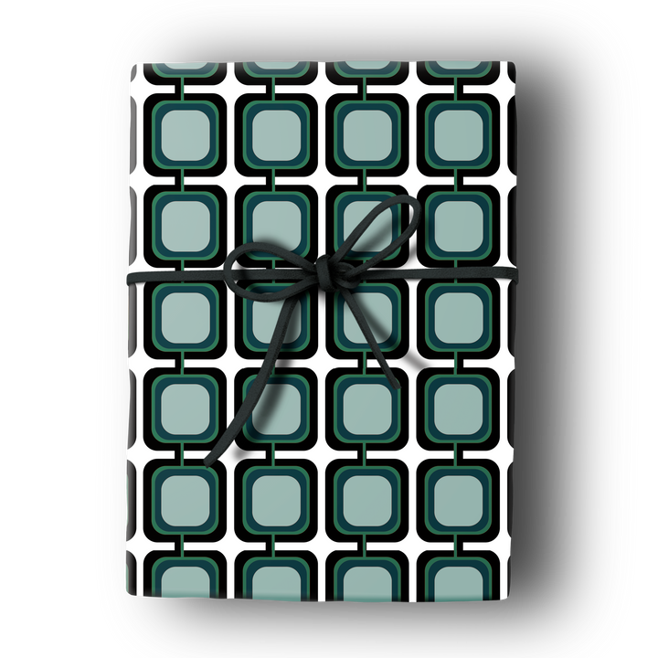 Blue teal black square retro mid century modern gift wrap craft sheets wrapping paper