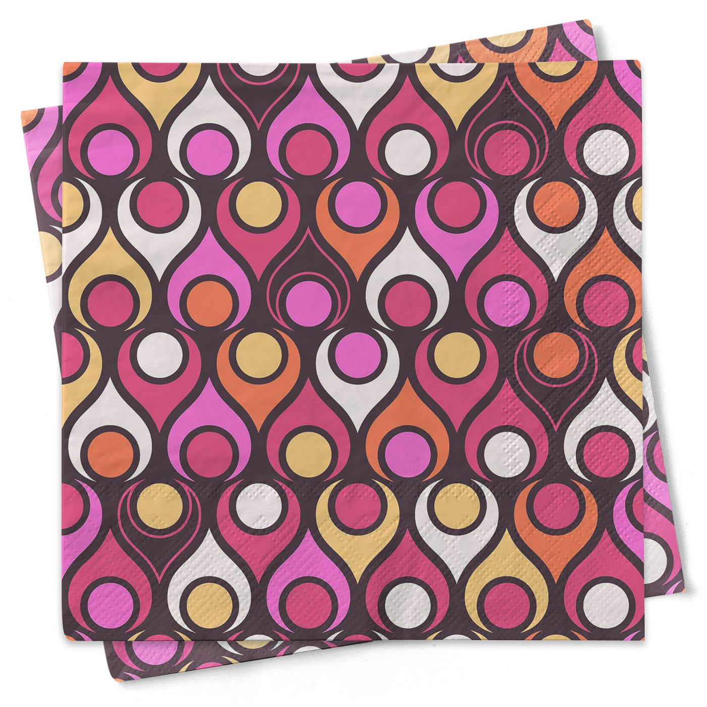 This Mid Century Modern geometric design cocktail beverage napkin will be a great add-on to any bar or cocktail party. Great for hosting dinner parties, cocktail parties, girls night out, give a gift for a host/hostess,  Birthday gifts, or even a Happy housewarming! The deep jewel color way makes a bold statement on any bar.