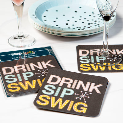 drink sip swig party coasters