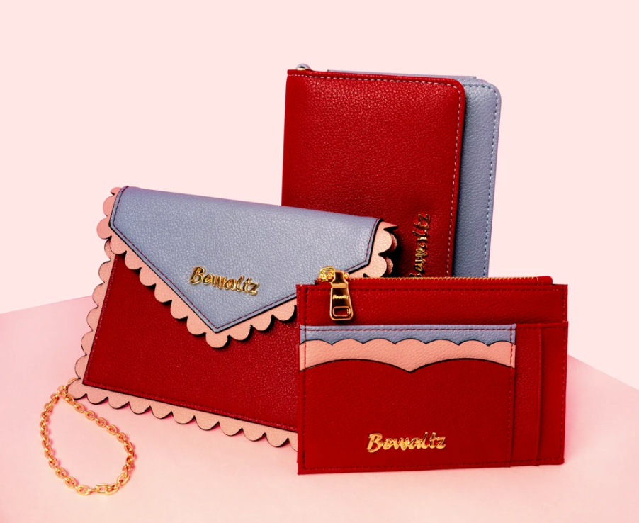 Scallop Envelope Card Holder and Wallet Red