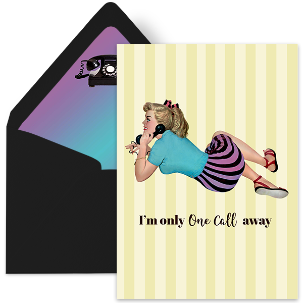 Im only one call away think of you vintage pinup greeting card