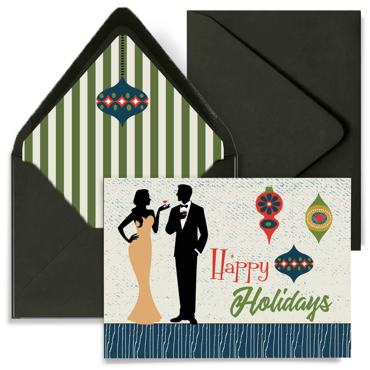 Retro Ornament Swanky Couple Holiday Card